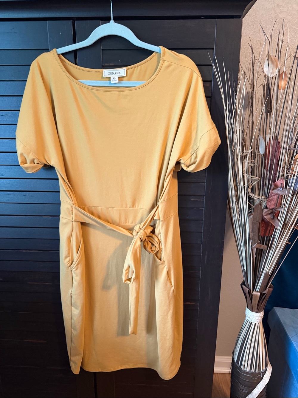 Zenana Outfitters Mustard Tie-Waist Midi Dress